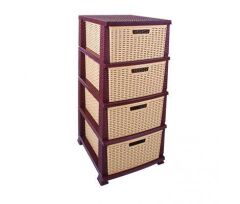 Omnipazar SRL-4002 Rattan Hasır Desen Plastik Komidin Mutfak Sebzelik 4 Katlı Kahverengi
