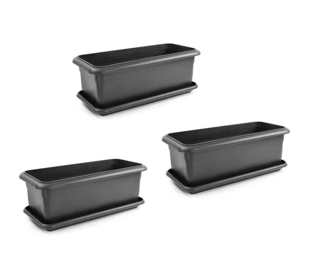 Omnipazar SO-V692 Tabaklı Villa Bahçe Saksı Takımı 62 Lt Antrasit 3 Adet