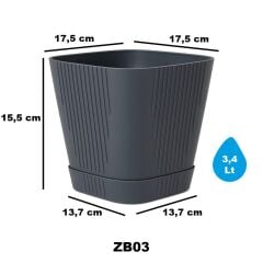 Omnipazar SO-ZB03 Zambak Dekoratif Plastik Saksı 3.4 Litre No:3 Antrasit (116)