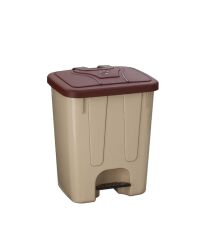 Omnipazar SY-4255 40 lt Köşeli Pedallı Plastik Çöp Kovası (İç Kovasız) Bej