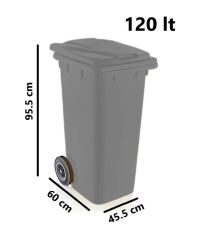 Omnipazar SY-6505 Tekerlekli Kapaklı Plastik Çöp Konteyneri 120 lt Gri