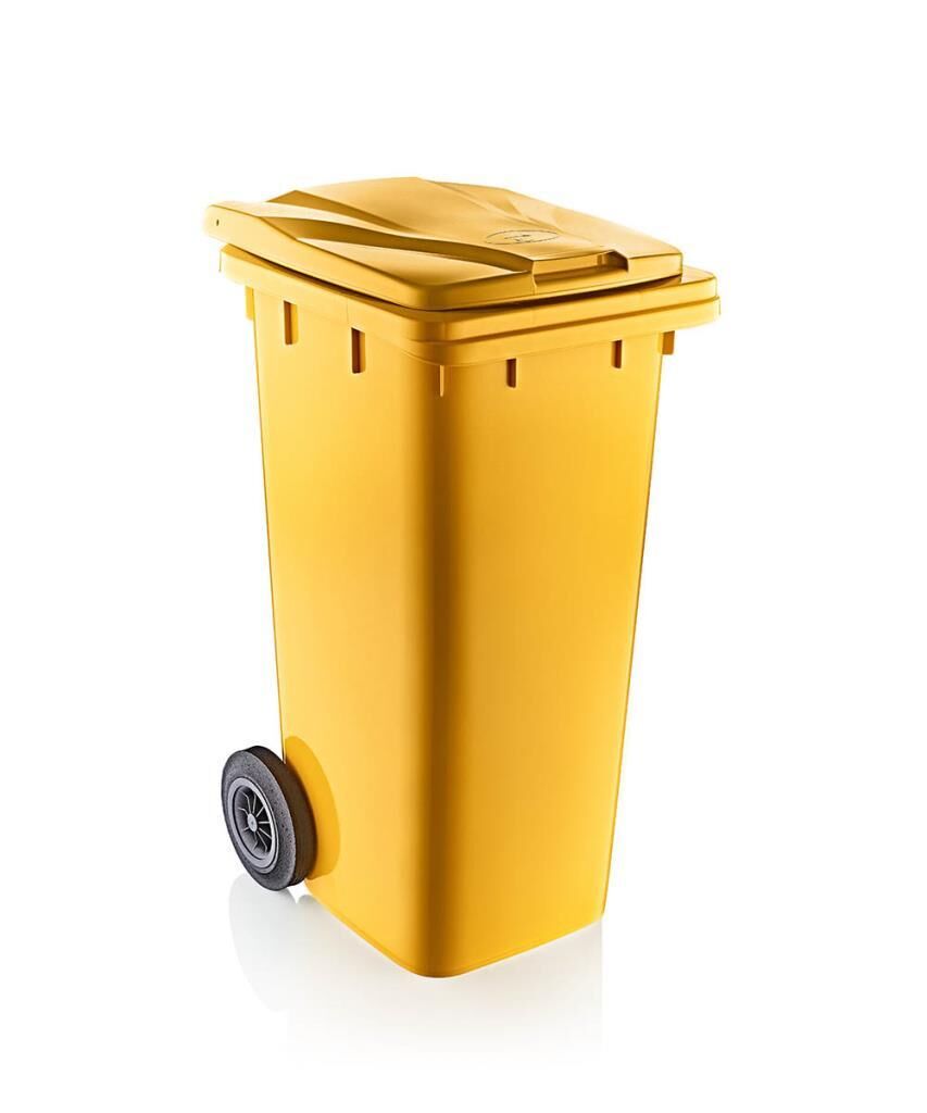 Omnipazar SY-6505 Tekerlekli Kapaklı Plastik Çöp Konteyneri 120 lt Sarı