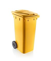 Omnipazar SY-6505 Tekerlekli Kapaklı Plastik Çöp Konteyneri 120 lt Sarı