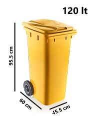 Omnipazar SY-6505 Tekerlekli Kapaklı Plastik Çöp Konteyneri 120 lt Sarı