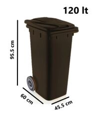 Omnipazar SY-6505 Tekerlekli Kapaklı Plastik Çöp Konteyneri 120 lt Siyah