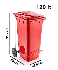 Omnipazar SY-6507 Pedallı Tekerlekli Kapaklı Plastik Çöp Konteyneri 120 lt Kırmızı