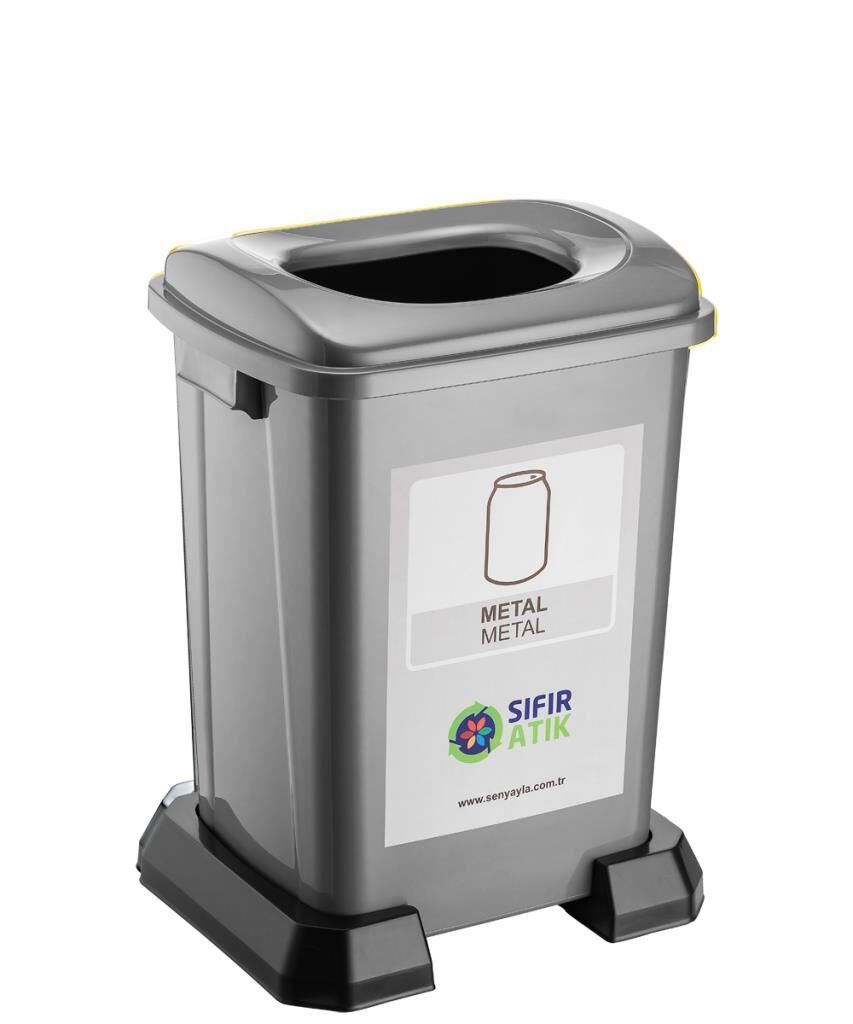 Omnipazar SY-4395 Sıfır Atık Metal Geri Dönüşüm Çöp Kutusu 50 lt Gri