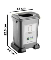 Omnipazar SY-4395 Sıfır Atık Metal Geri Dönüşüm Çöp Kutusu 50 lt Gri