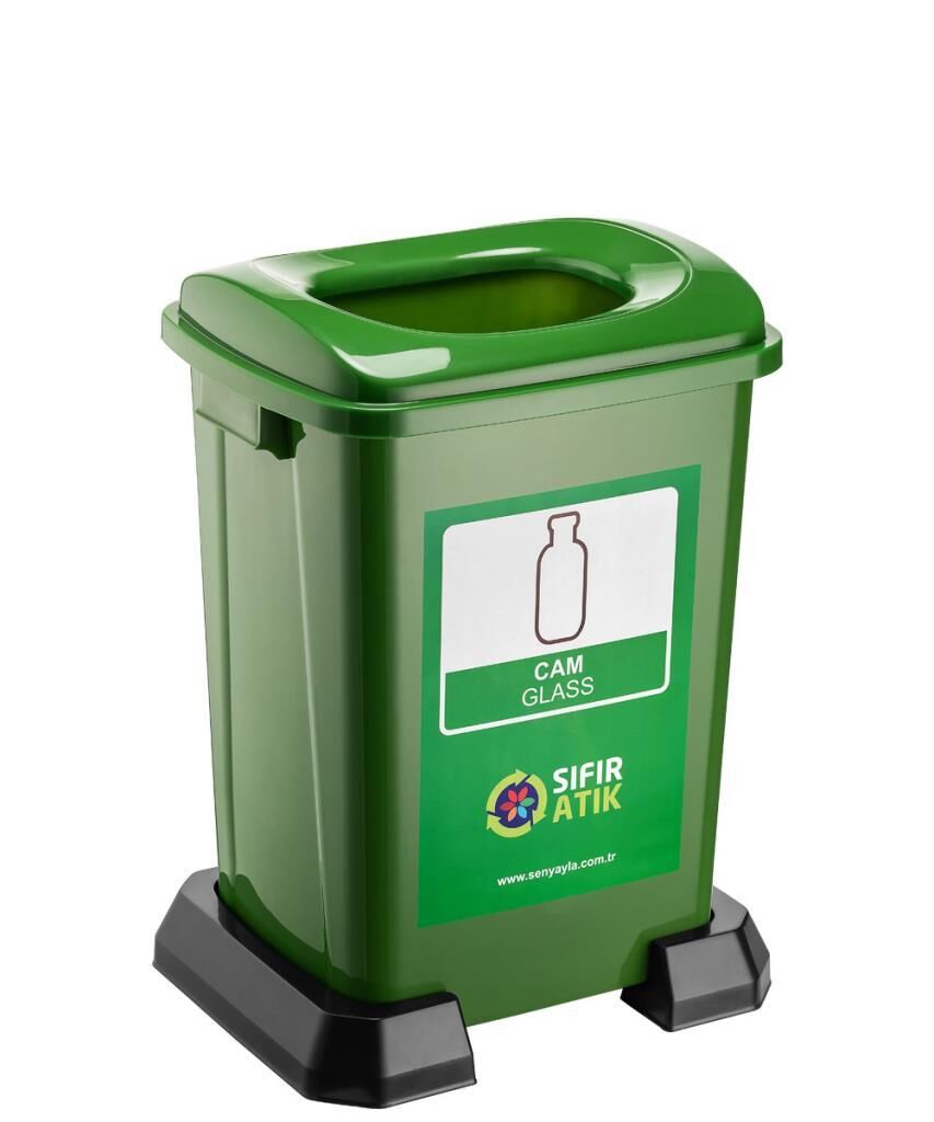Omnipazar SY-4395 Sıfır Atık Cam Geri Dönüşüm Çöp Kutusu 50 lt Yeşil