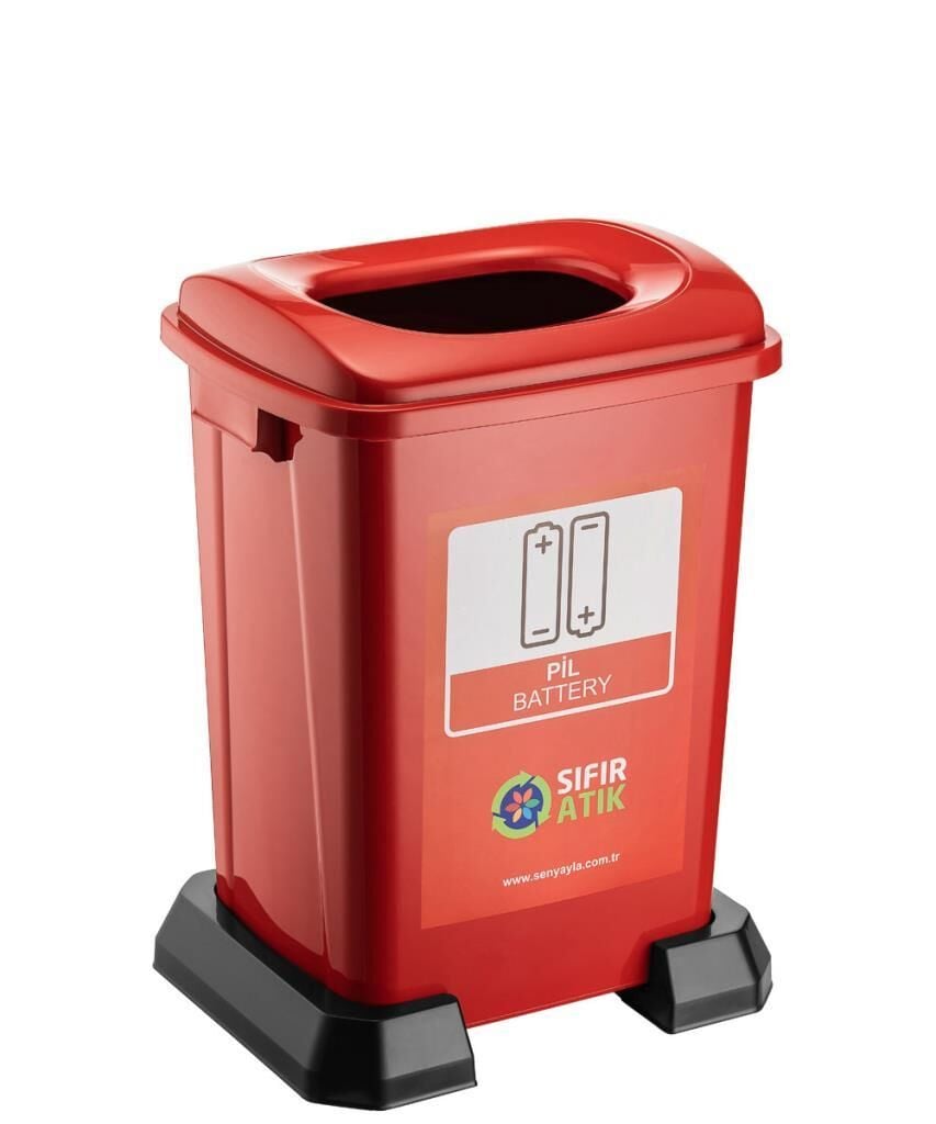 Omnipazar SY-4395 Sıfır Atık Pil Geri Dönüşüm Çöp Kutusu 50 lt Kırmızı