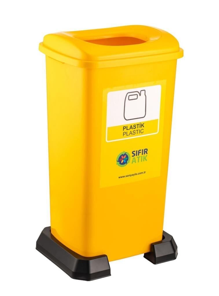 Omnipazar SY-4398 Sıfır Atık Plastik Geri Dönüşüm Çöp Kutusu 70 lt Sarı