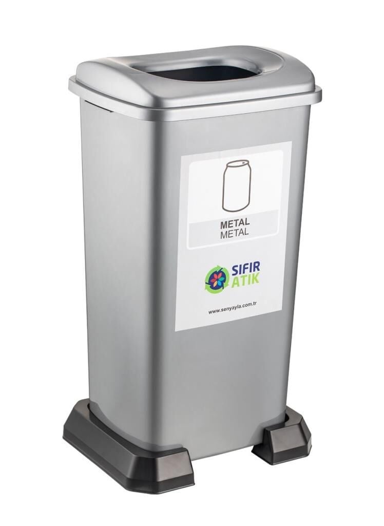 Omnipazar SY-4398 Sıfır Atık Metal Geri Dönüşüm Çöp Kutusu 70 lt Gri