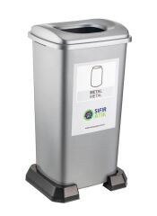 Omnipazar SY-4398 Sıfır Atık Metal Geri Dönüşüm Çöp Kutusu 70 lt Gri