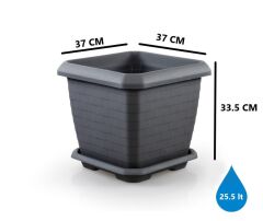 Omnipazar SO-HK03 Hisar Kare Tabaklı Saksı 25.5 litre Antrasit 3 Adet