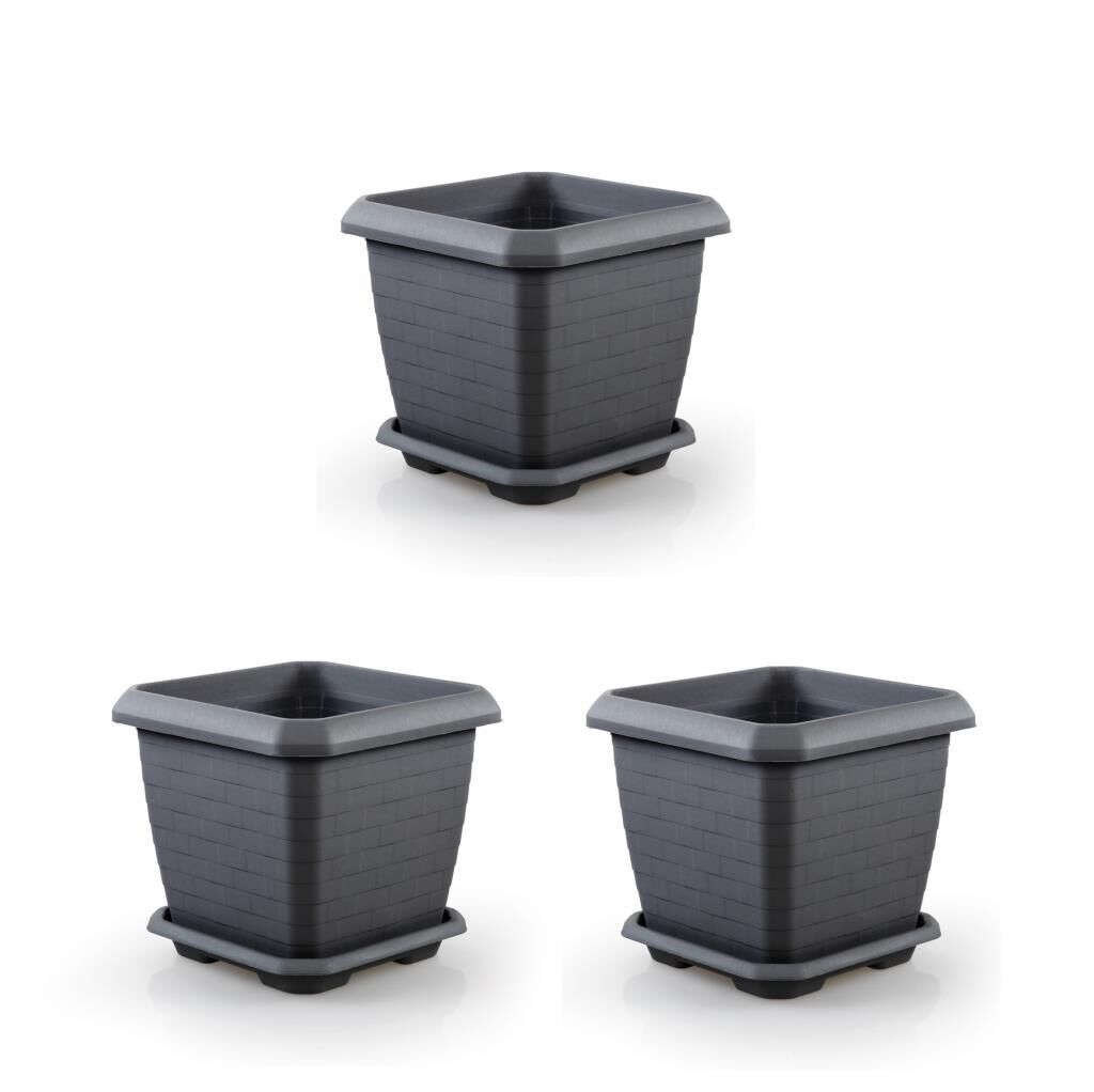 Omnipazar SO-HK03 Hisar Kare Tabaklı Saksı 25.5 litre Antrasit 3 Adet