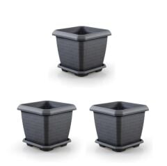 Omnipazar SO-HK03 Hisar Kare Tabaklı Saksı 25.5 litre Antrasit 3 Adet