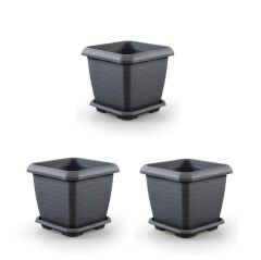 Omnipazar SO-HK03 Hisar Kare Tabaklı Saksı 25.5 litre Antrasit 3 Adet