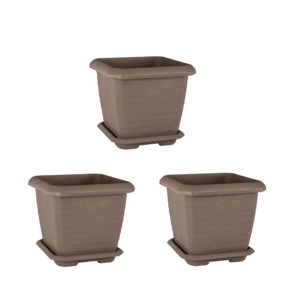 Omnipazar SO-HK03 Hisar Kare Tabaklı Saksı 25.5 litre Mocha 3 Adet