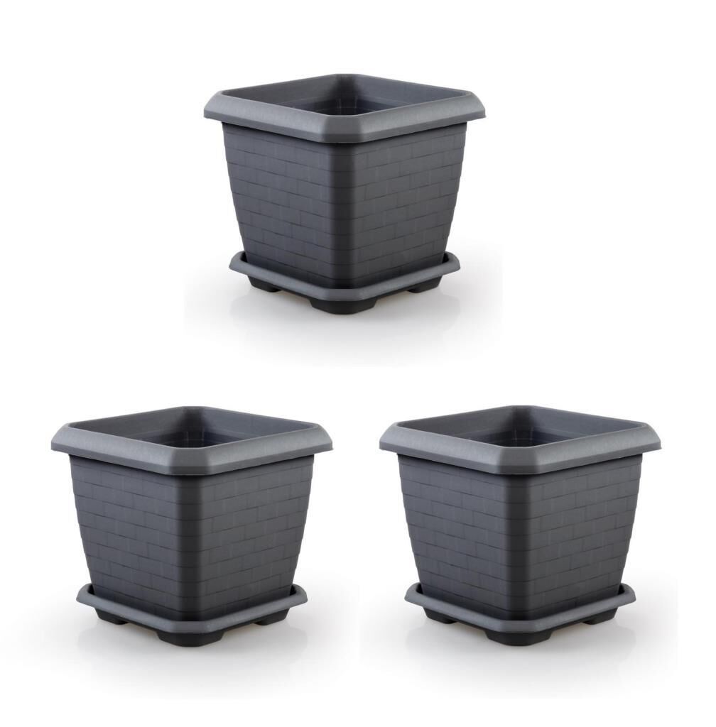 Omnipazar SO-HK04 Hisar Kare Tabaklı Saksı 44 lt Antrasit 3 Adet