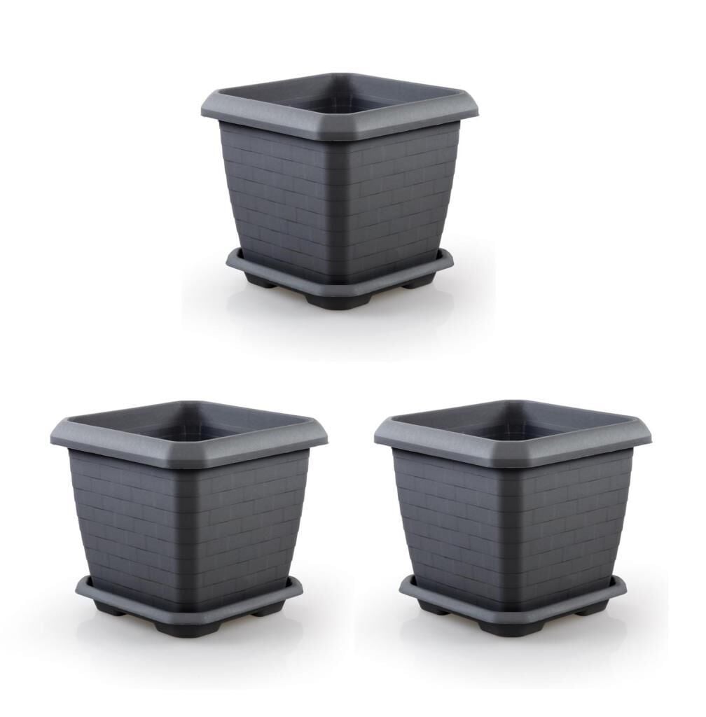 Omnipazar SO-HK04 Hisar Kare Tabaklı Saksı 44 lt Antrasit 3 Adet