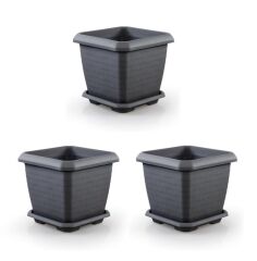 Omnipazar SO-HK04 Hisar Kare Tabaklı Saksı 44 lt Antrasit 3 Adet