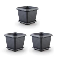 Omnipazar SO-HK04 Hisar Kare Tabaklı Saksı 44 lt Antrasit 3 Adet
