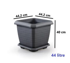 Omnipazar SO-HK04 Hisar Kare Tabaklı Saksı 44 lt Antrasit 3 Adet