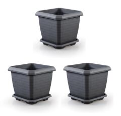 Omnipazar SO-HK05 Hisar Kare Tabaklı Saksı Takımı 74,3 lt Antrasit 3 Adet