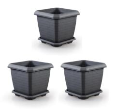 Omnipazar SO-HK05 Hisar Kare Tabaklı Saksı Takımı 74,3 lt Antrasit 3 Adet