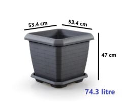 Omnipazar SO-HK05 Hisar Kare Tabaklı Saksı Takımı 74,3 lt Antrasit 3 Adet