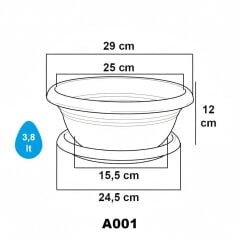 Omnipazar SO-A001 Arajman Saksı Takımı Tabaklı 3.8 Litre No: 1