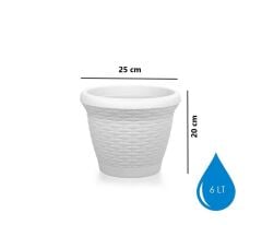 Omnipazar SO-HS02 Plastik Hasır Desenli Saksı 6 lt Kirli Beyaz 6 Adet