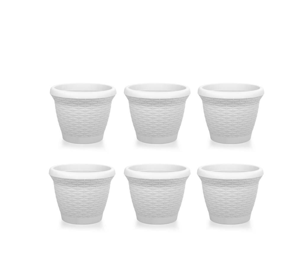 Omnipazar SO-HS02 Plastik Hasır Desenli Saksı 6 lt Kirli Beyaz 6 Adet