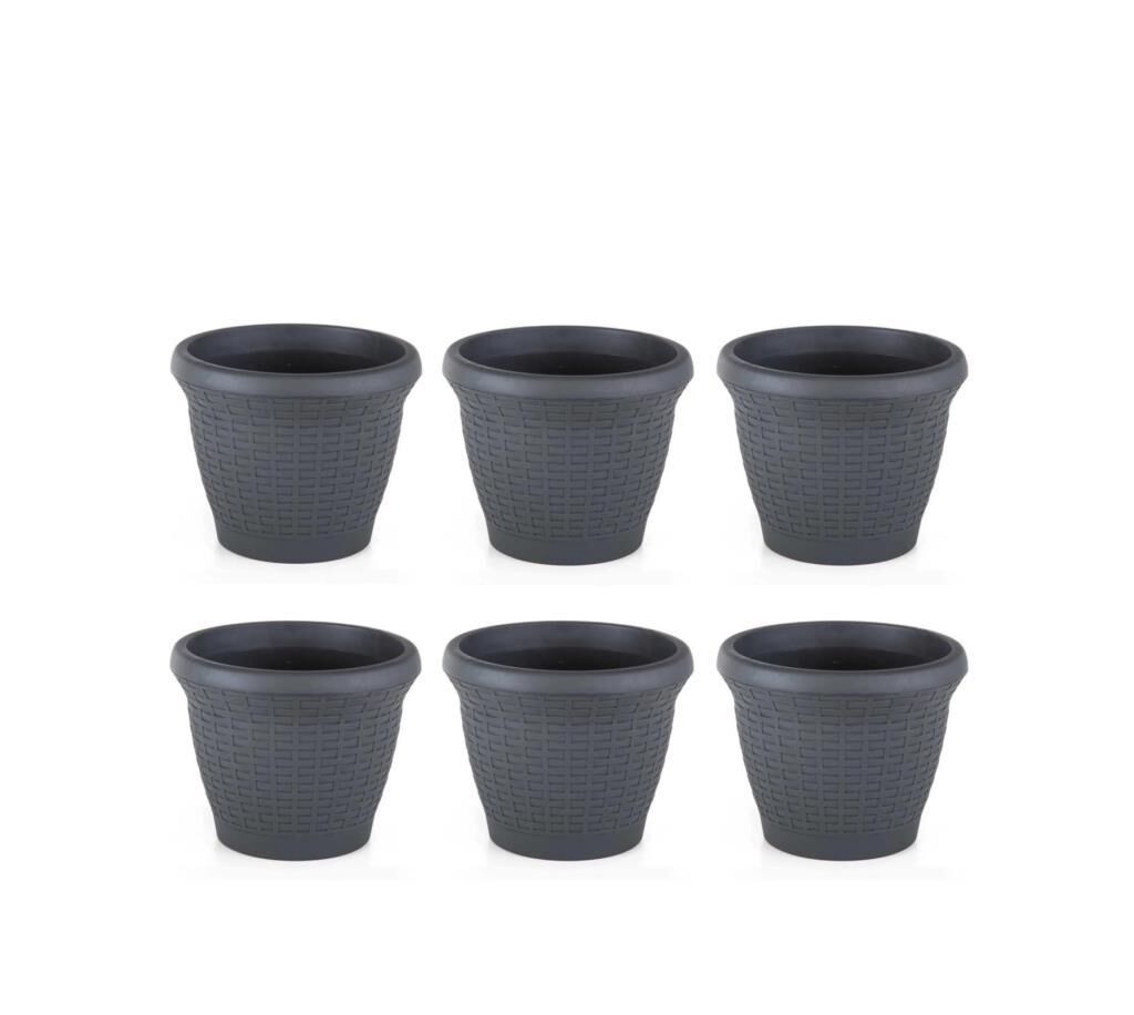 Omnipazar SO-HS02 Plastik Hasır Desenli Saksı 6 lt Antrasit 6 Adet