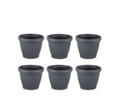 Omnipazar SO-HS02 Plastik Hasır Desenli Saksı 6 lt Antrasit 6 Adet