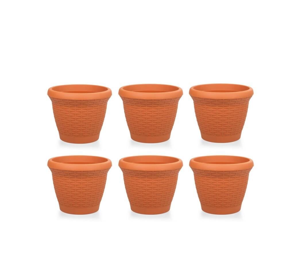 Omnipazar SO-HS02 Plastik Hasır Desenli Saksı 6 lt Kiremit 6 Adet