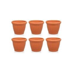 Omnipazar SO-HS02 Plastik Hasır Desenli Saksı 6 lt Kiremit 6 Adet