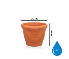 Omnipazar SO-HS02 Plastik Hasır Desenli Saksı 6 lt Kiremit 6 Adet