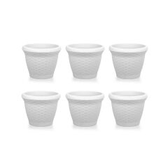 Omnipazar SO-HS03 Plastik Hasır Desenli Saksı 10 lt Kirli Beyaz 6 Adet