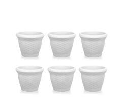 Omnipazar SO-HS03 Plastik Hasır Desenli Saksı 10 lt Kirli Beyaz 6 Adet