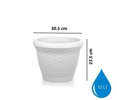Omnipazar SO-HS03 Plastik Hasır Desenli Saksı 10 lt Kirli Beyaz 6 Adet
