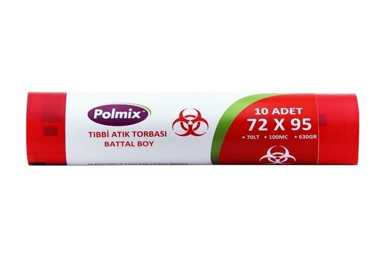 Polmix Tıbbi Atık 72x95 cm Battal Çöp Poşeti 12.6 kg 20 Rulo 200 Adet