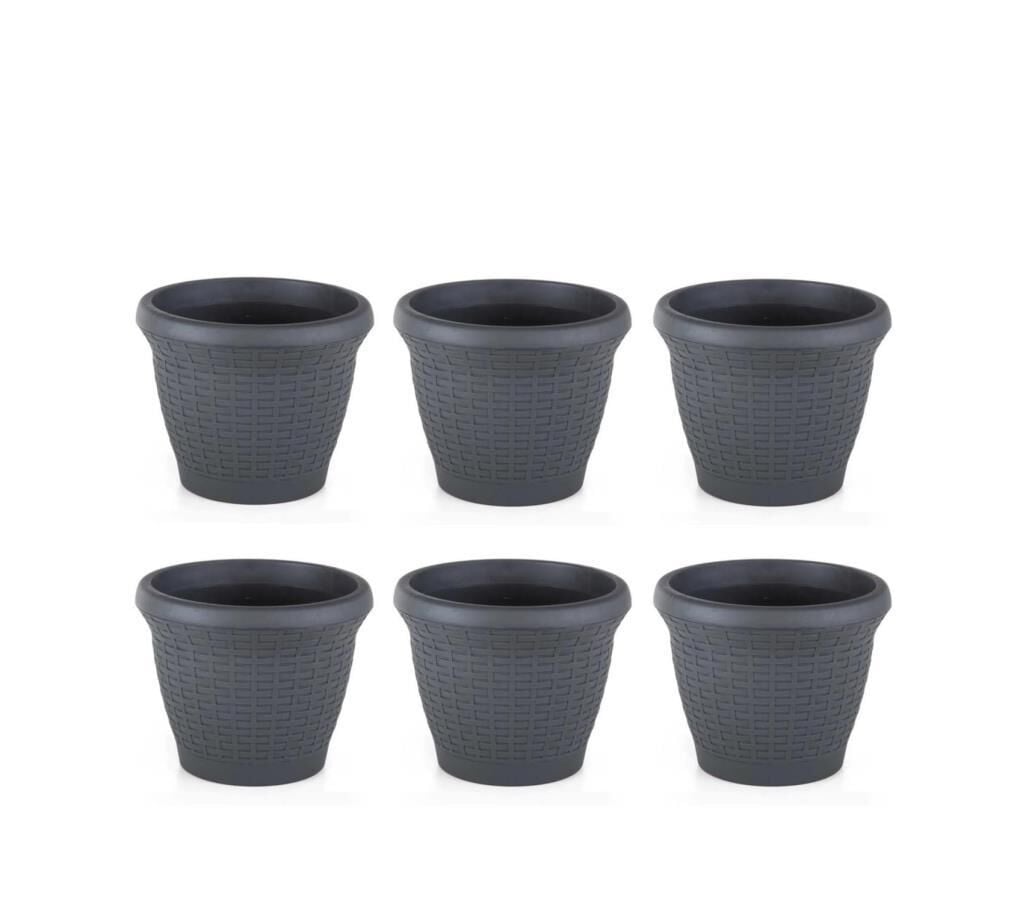 Omnipazar SO-HS03 Plastik Hasır Desenli Saksı 10 lt Antrasit 6 Adet