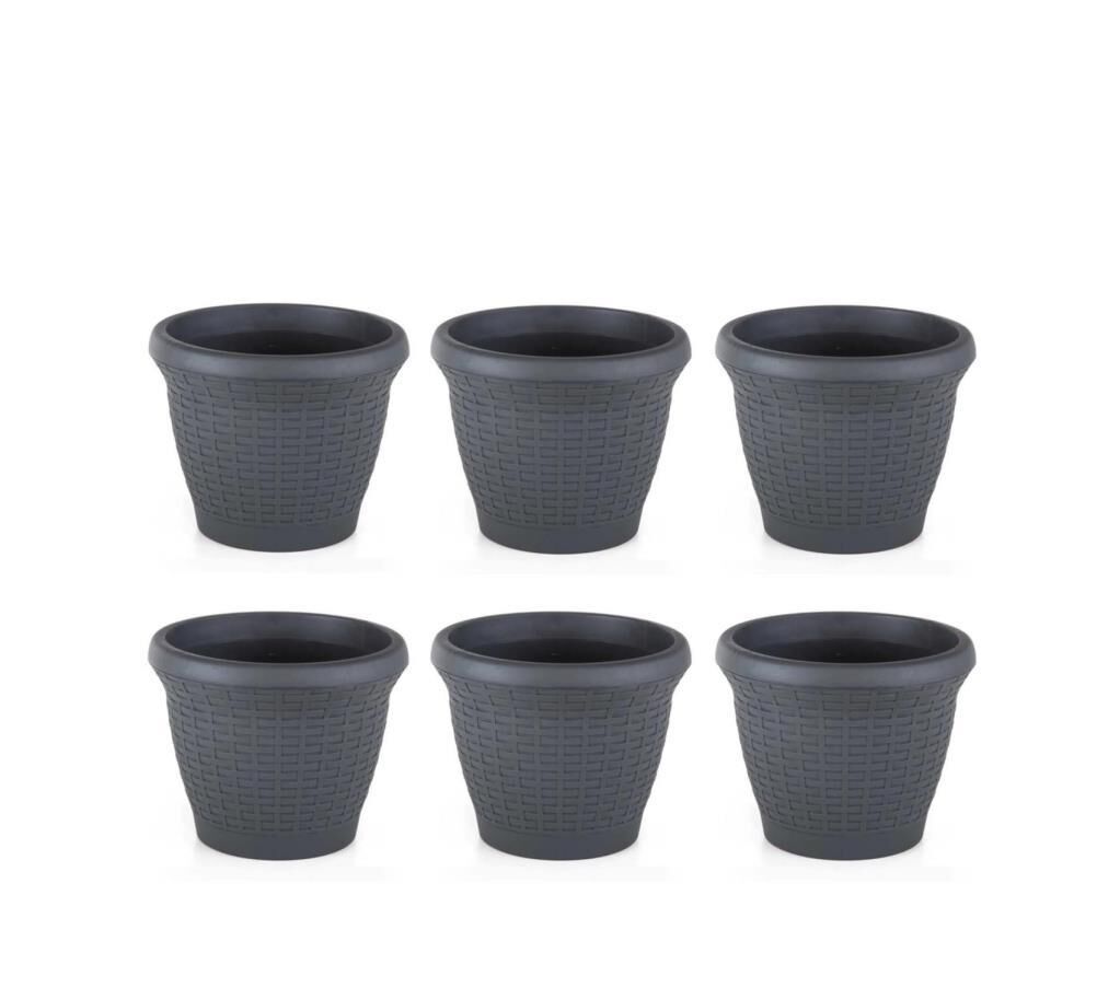 Omnipazar SO-HS03 Plastik Hasır Desenli Saksı 10 lt Antrasit 6 Adet