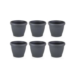 Omnipazar SO-HS03 Plastik Hasır Desenli Saksı 10 lt Antrasit 6 Adet
