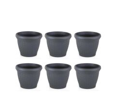Omnipazar SO-HS03 Plastik Hasır Desenli Saksı 10 lt Antrasit 6 Adet