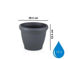 Omnipazar SO-HS03 Plastik Hasır Desenli Saksı 10 lt Antrasit 6 Adet