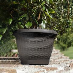 Omnipazar SO-HS03 Plastik Hasır Desenli Saksı 10 lt Antrasit 6 Adet