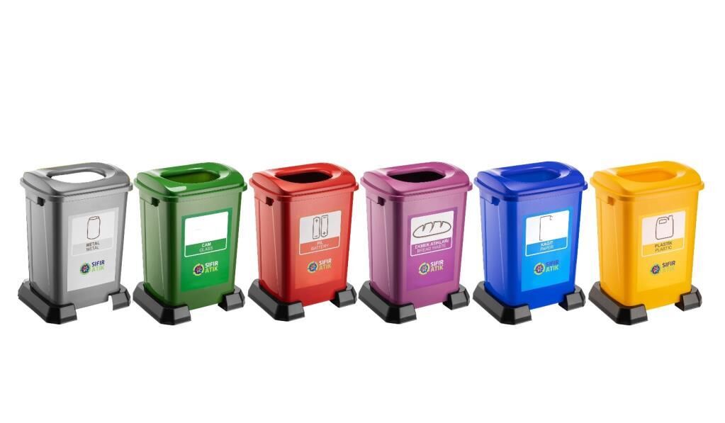 Omnipazar SY-4395 Sıfır Atık Geri Dönüşüm Çöp Kutusu 50 lt 6'lı Set
