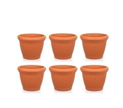 Omnipazar SO-HS03 Plastik Hasır Desenli Saksı 10 lt Kiremit 6 Adet